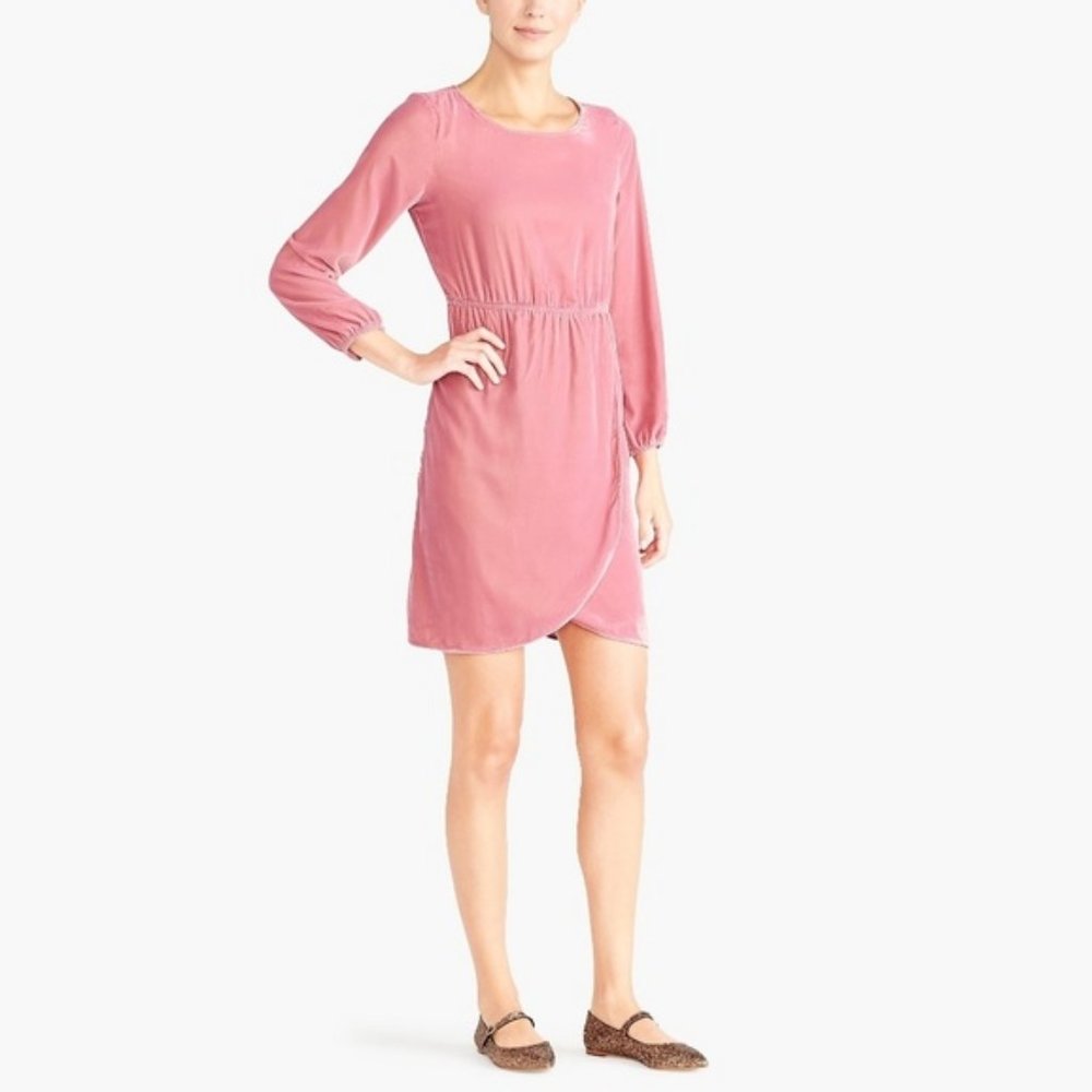 J. Crew Velvet Tulip-hem Dress in Guava Berry Pink